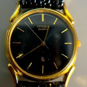 Citizen Quartz Black Dial Genuine Leather Unisex Watch